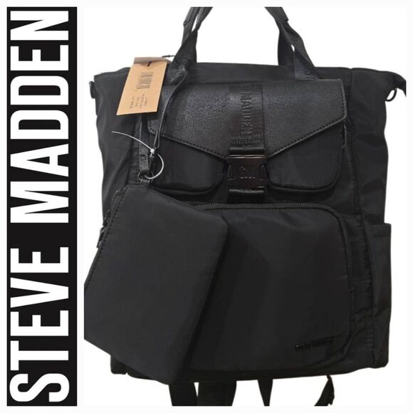 Steve Madden BAction Convertible Backpack/Tote Bag- Black - Picture 1 of 10